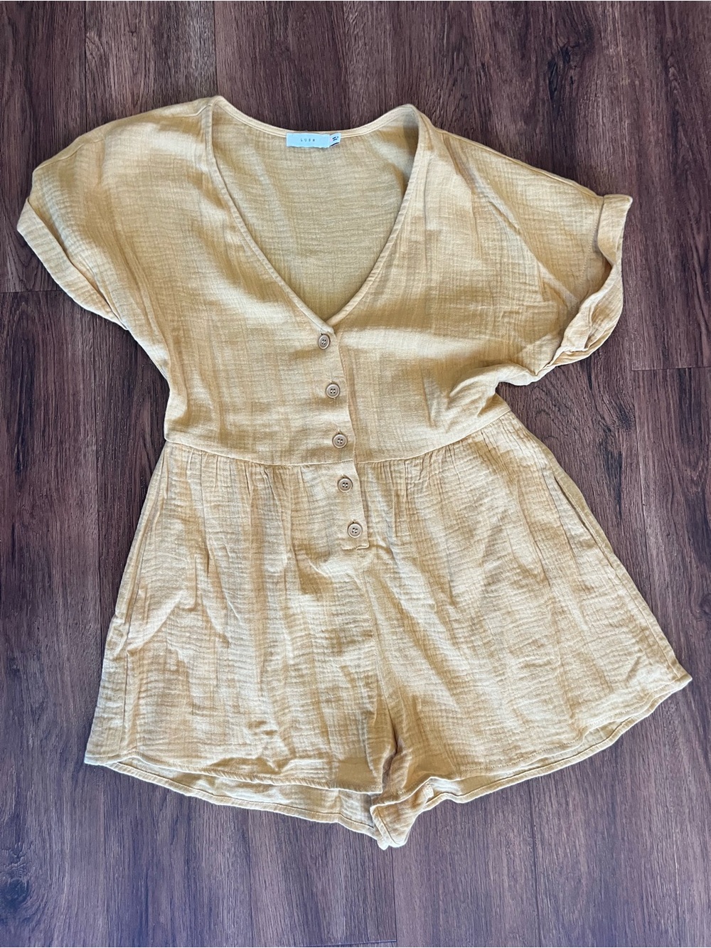 V-Neck Button Romper in Mustard